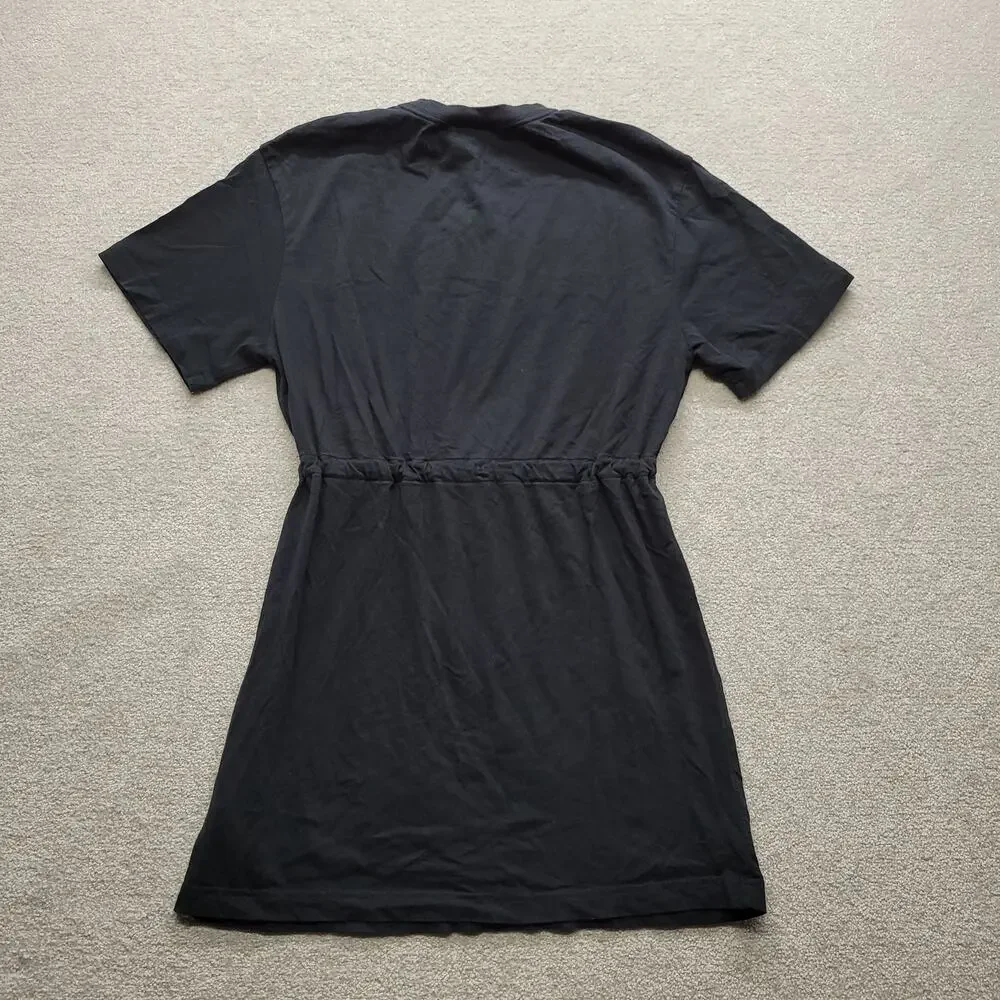 Nike Womens S Black Swoosh T Shirt Dress Cinch Waist Short Sleeve Athletic